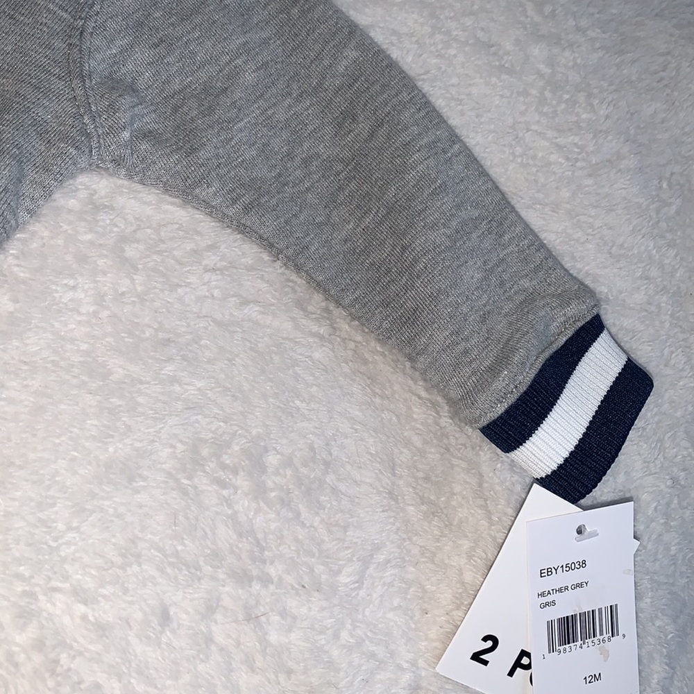 NWT Eddie Bauer 12M Baby Gray /Navy Sweatshirt & Shorts French Terry Set - Picture 4 of 8